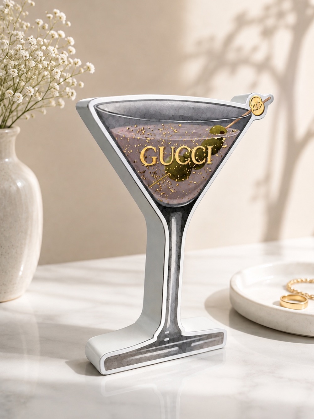 GUCCI Gray Martini Glass Decorative Accent - Luxury Home Dining Décor